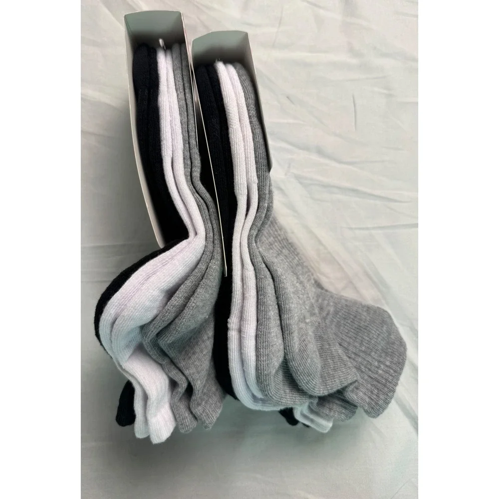Hanes Moves Mens Ankle Socks 6 Pair Lot Quick-Dry Cooling Black White Grey 6-12